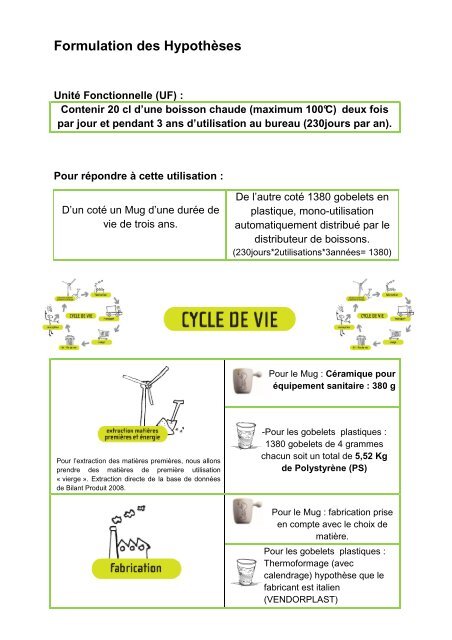 Comparatif entre un mug et des gobelets en plastique - (CCI) du ...