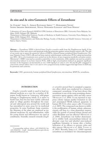 In vivo and In vitro Genotoxic Effects of Zerumbone