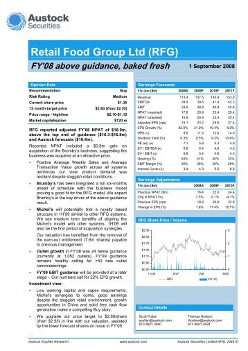 Retail Food Group Ltd (RFG) FY'08 above guidance, baked fresh