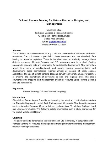 GIS and Remote Sensing for Natural Resource Mapping and ...