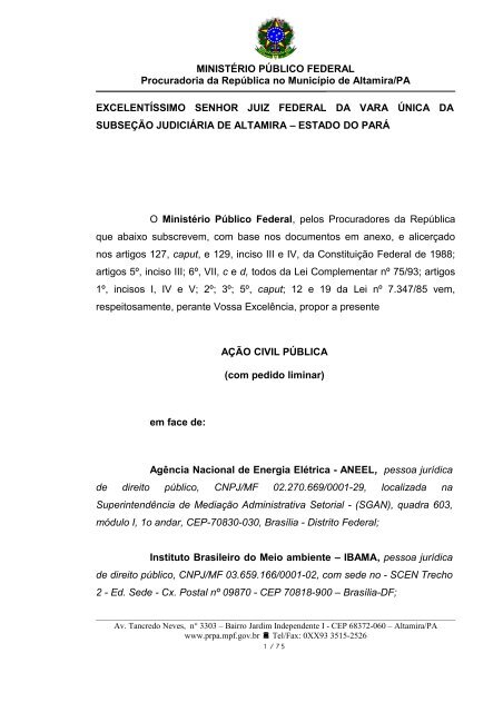MINISTÃRIO PÃBLICO FEDERAL Procuradoria da ... - Xingu Vivo