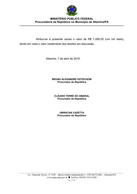 MINISTÃRIO PÃBLICO FEDERAL Procuradoria da ... - Xingu Vivo