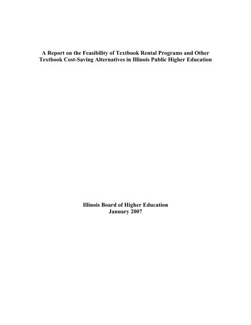 A Report on the Feasibility of Textbook Rental - IBHE