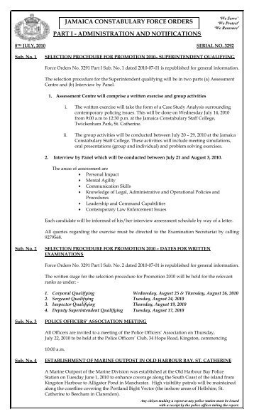 Force Orders 3292A 2010-07-08.pdf - Jamaica Constabulary Staff ...