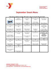 Preschool Snack Menu - Burbank Community YMCA