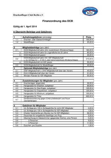 Finanzordnung des DCB - Drachenflieger Club Berlin eV
