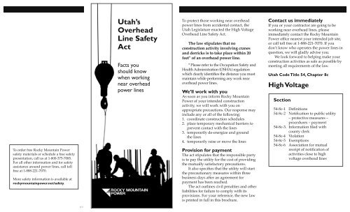 Utah's Overhead Line Safety Act - Rocky Mountain Power