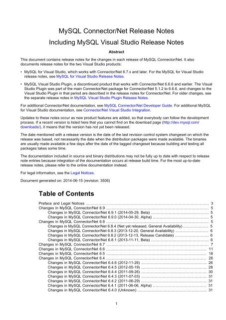 MySQL Connector/Net Release Notes - Download - MySQL