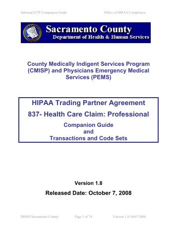 HIPAA Trading Partner Agreement 837- Health Care Claim ...