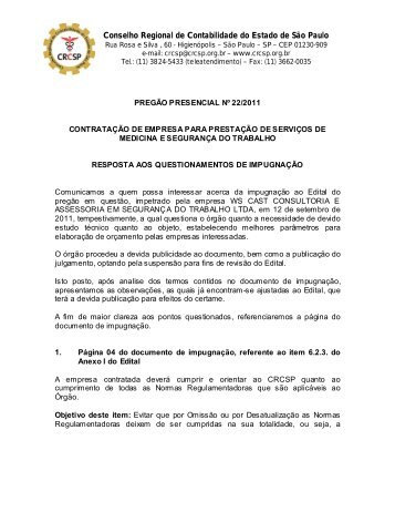 Resposta aos questionamentos de impugnaÃ§Ã£o - Crc SP