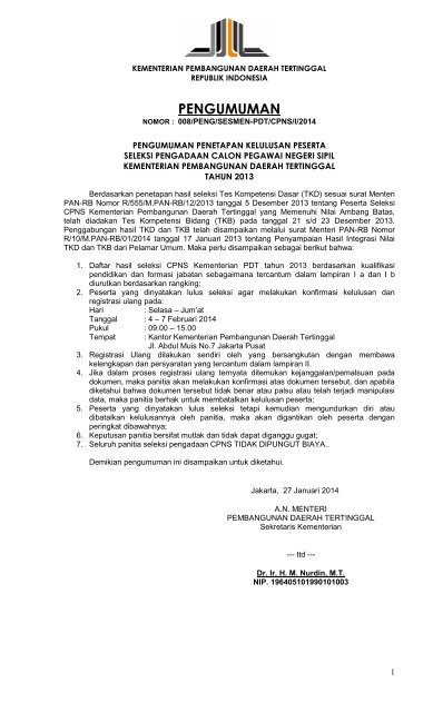 Pengumuman Seleksi Cpns Website Ok