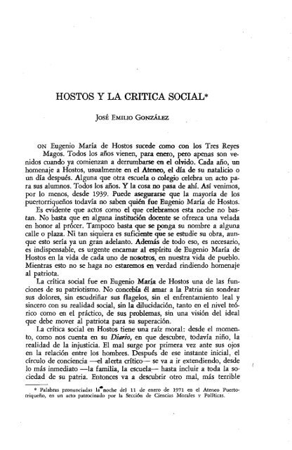 HOSTOS y LA CRITICA SOCIAL* - Revista de Ciencias Sociales
