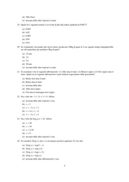 Questionario 1 - Dipartimento di Matematica