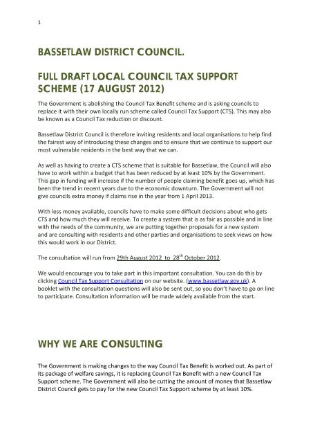 bassetlaw district council. full draft local council tax support scheme