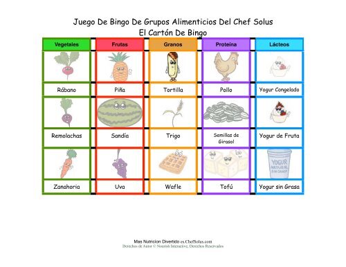 El CartÃ³n De Bingo - es.ChefSolus.com - Nourish Interactive