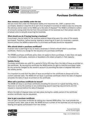 Fact Sheet Purchase Certificates - wsib