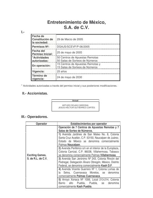 Entretenimiento de México, S.A. de C.V. - Dirección General de ...