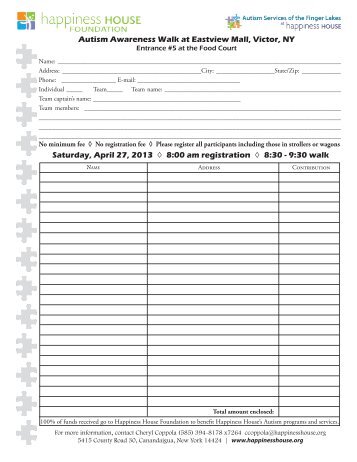 Autism Awareness Walk Pledge Form - Happiness House