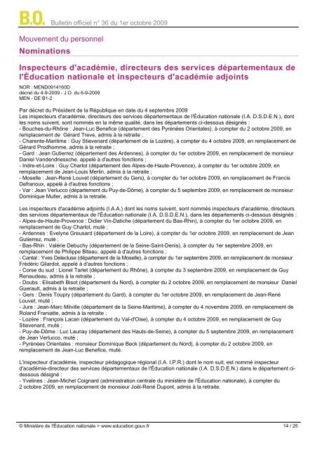 Bulletin officiel nÂ° 36 du 1er octobre 2009 Sommaire - Free