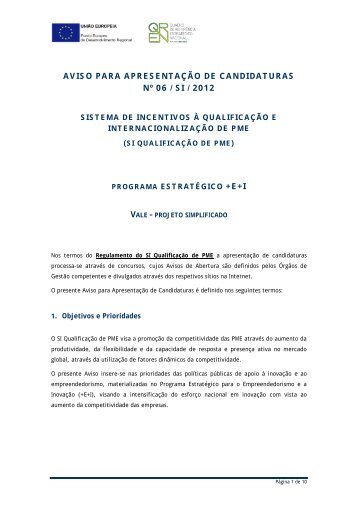 AVISO PARA APRESENTAÇÃO DE ... - Compete - QREN