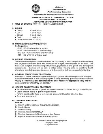 NUR 103 Health Assessment RN Syllabus - Workforce3one.org