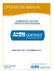 COMMERCIAL BOILERS CERTIFICATION PROGRAM - AHRI