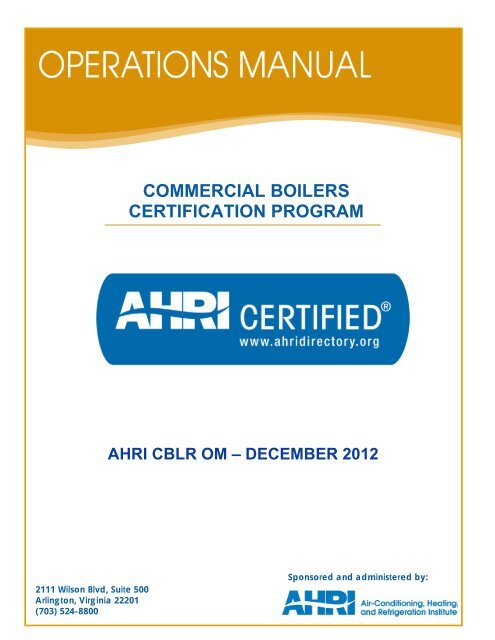 COMMERCIAL BOILERS CERTIFICATION PROGRAM - AHRI