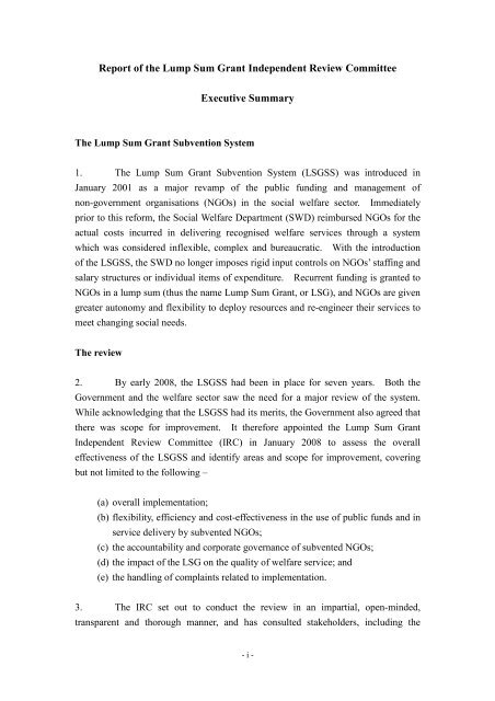 Review Report on the Lump Sum Grant Subvention ... - lwb.gov.hk