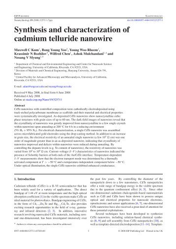 Synthesis and characterization of cadmium telluride nanowire