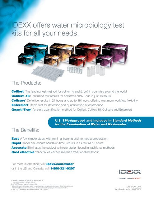 Comparison of IDEXX Water Tests vs. Competitors