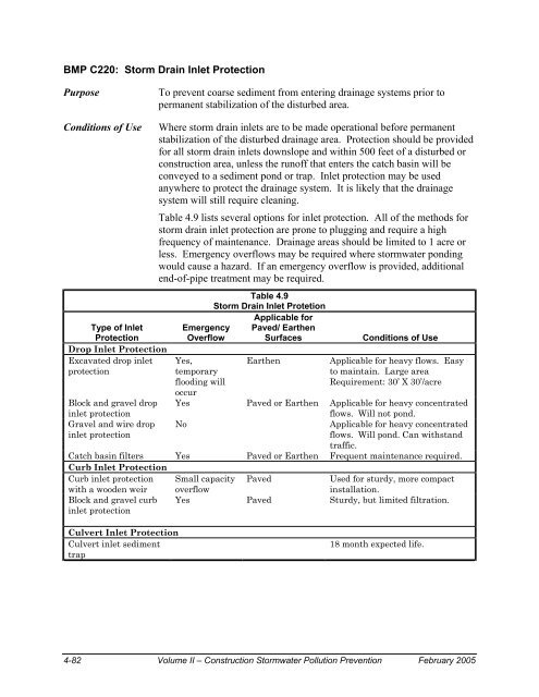 BMP C220: Storm Drain Inlet Protection Purpose To prevent coarse ...