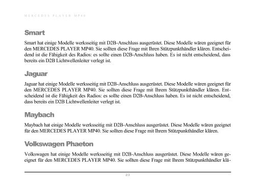 Vollständige Betriebsanleitung des Mercedes Player MP40