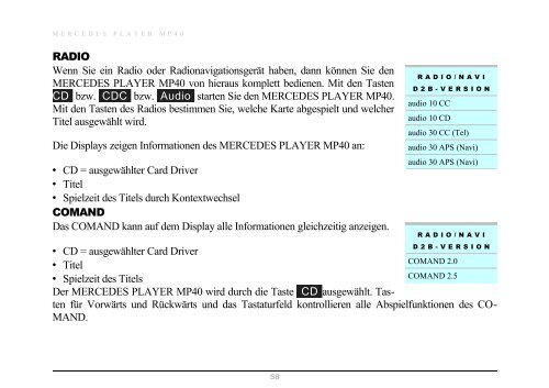 Vollständige Betriebsanleitung des Mercedes Player MP40