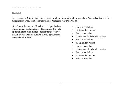 Vollständige Betriebsanleitung des Mercedes Player MP40