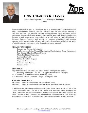 HON. CHARLES R. HAYES - ADR Services, Inc.