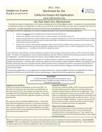 Dream Act Application Worksheet - CSAC California Student Aid ...