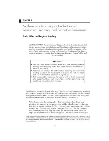 Mathematics Teaching for Understanding: Reasoning, Reading, and ...