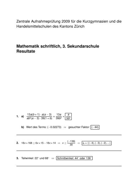 Mathematik LÃ¶sungen 3. Sek