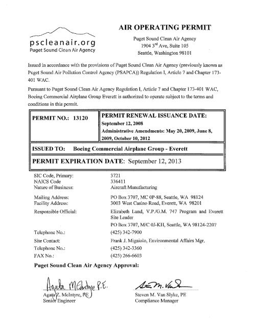 Air Operating Permit - Puget Sound Clean Air Agency