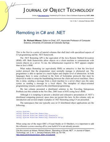 Remoting in C# and .NET - The Journal of Object Technology