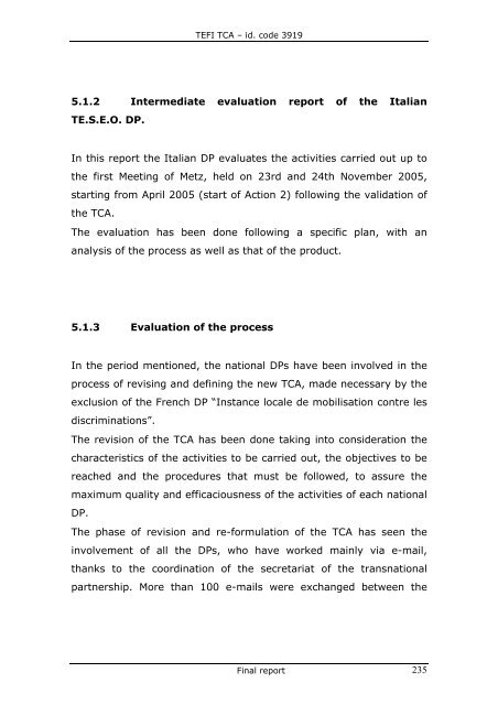 TEFI TCA â id. code 3919 Final report INDEX INTRODUCTION I ...