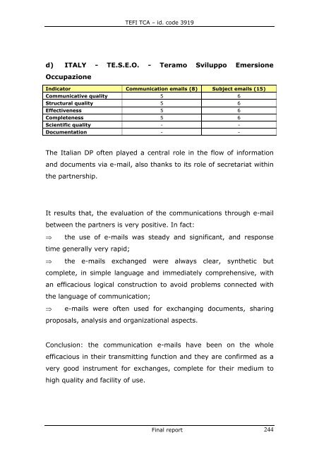 TEFI TCA â id. code 3919 Final report INDEX INTRODUCTION I ...