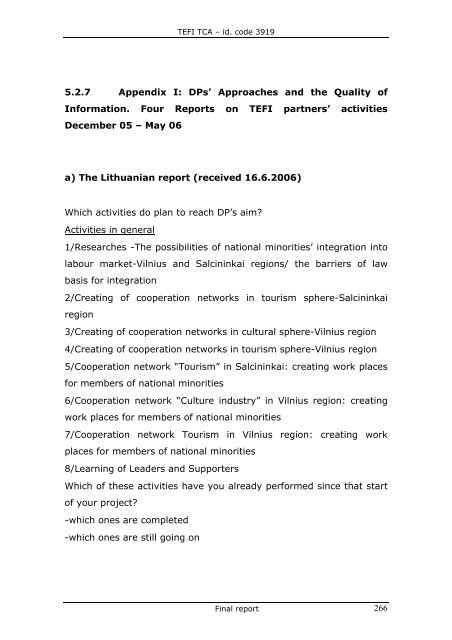 TEFI TCA â id. code 3919 Final report INDEX INTRODUCTION I ...