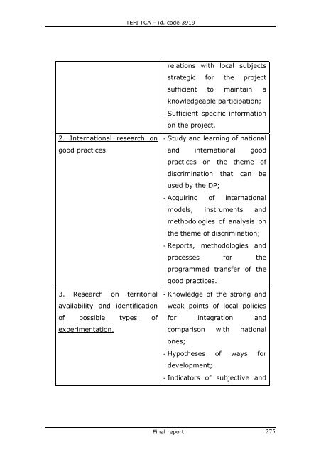 TEFI TCA â id. code 3919 Final report INDEX INTRODUCTION I ...