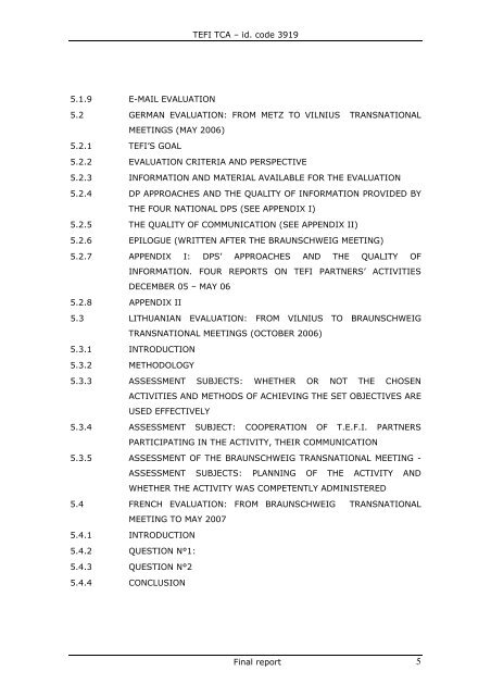 TEFI TCA â id. code 3919 Final report INDEX INTRODUCTION I ...