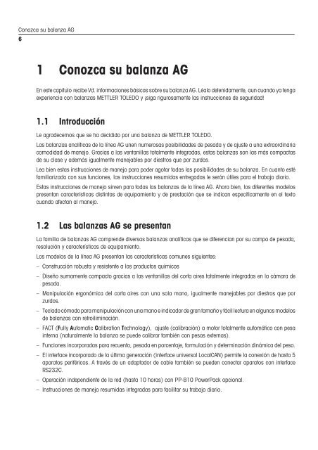 Instrucciones de manejo Balanzas AG - METTLER TOLEDO