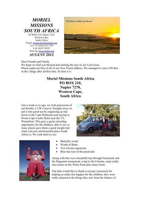 Moriel Missions South Africa PO BOX 210, Napier ... - Moriel Ministries