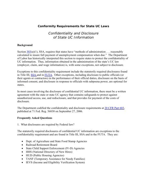 Conformity Requirements for State UI Laws - Unemployment ...