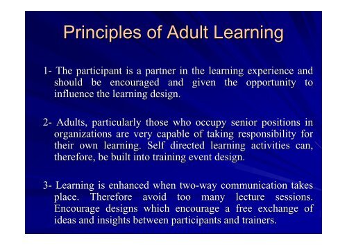 Principles of Adult Learning-2, Dr. Ahmed Fahmy