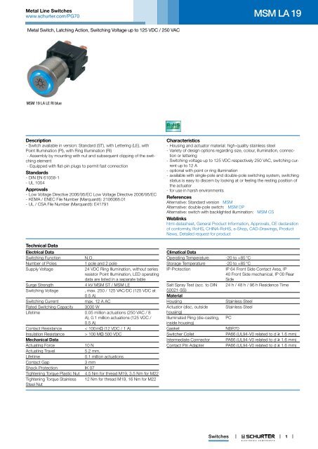 MSM LA 19 - Metal Line Switches - Schurter